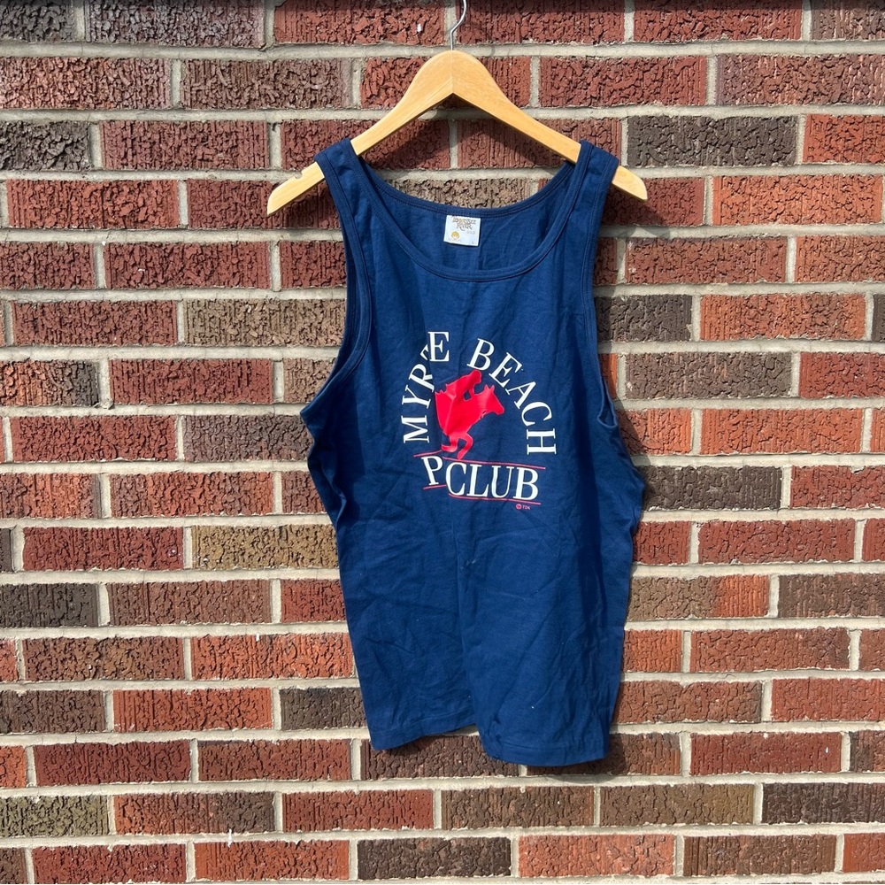 Myrtle Beach Polo Club Navy Blue and Red Graphic Tank Top